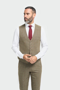 Costume homme en tweed à carreaux vert olive
