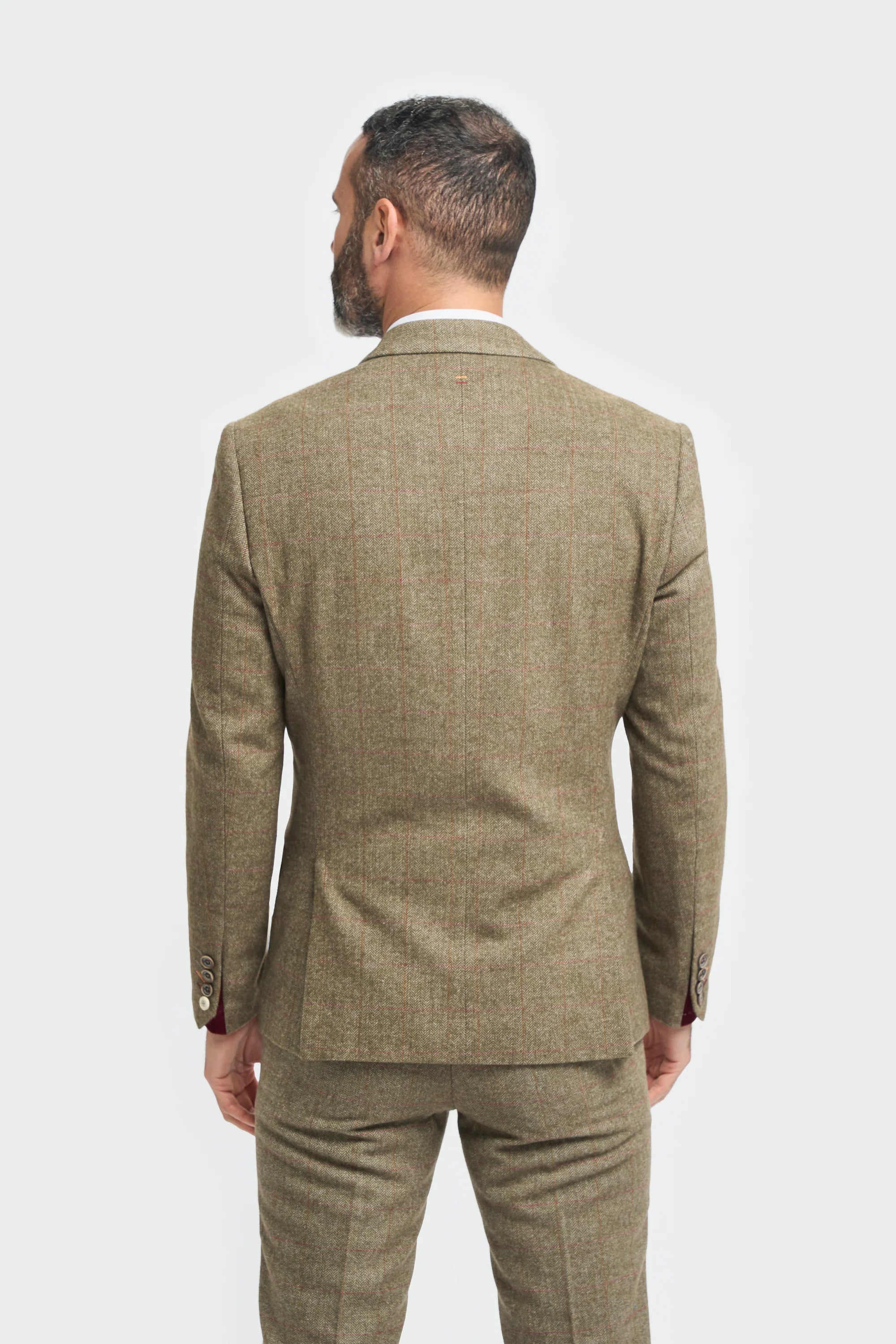 Costume homme en tweed à carreaux vert olive