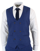 Mens Blue Check 3 Piece Slim Fit Suit