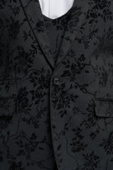 Costume trois pièces en velours noir à motif cachemire pour homme