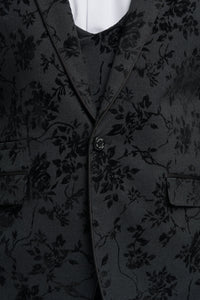 Costume trois pièces en velours noir à motif cachemire pour homme