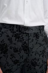 Costume trois pièces en velours noir à motif cachemire pour homme