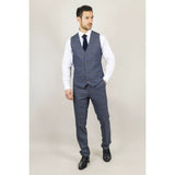 Gisborne Men's 3-Piece Navy Checked Suit with Mustard Accents