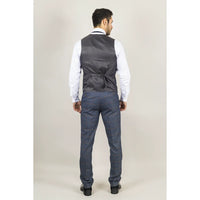 Gisborne Men's 3-Piece Navy Checked Suit with Mustard Accents