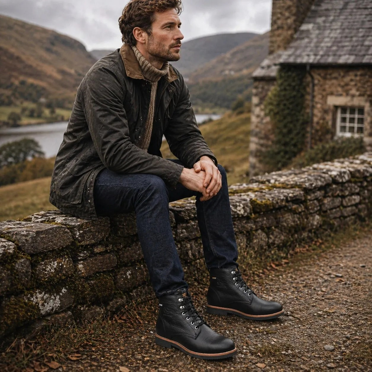 Bottines Glasgow GTX C3 pour homme, en cuir noir imperméable.