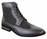 Mens Chelsea Brouge Ankle Boots Leather Suede Italian Smart Casual Laced Retro