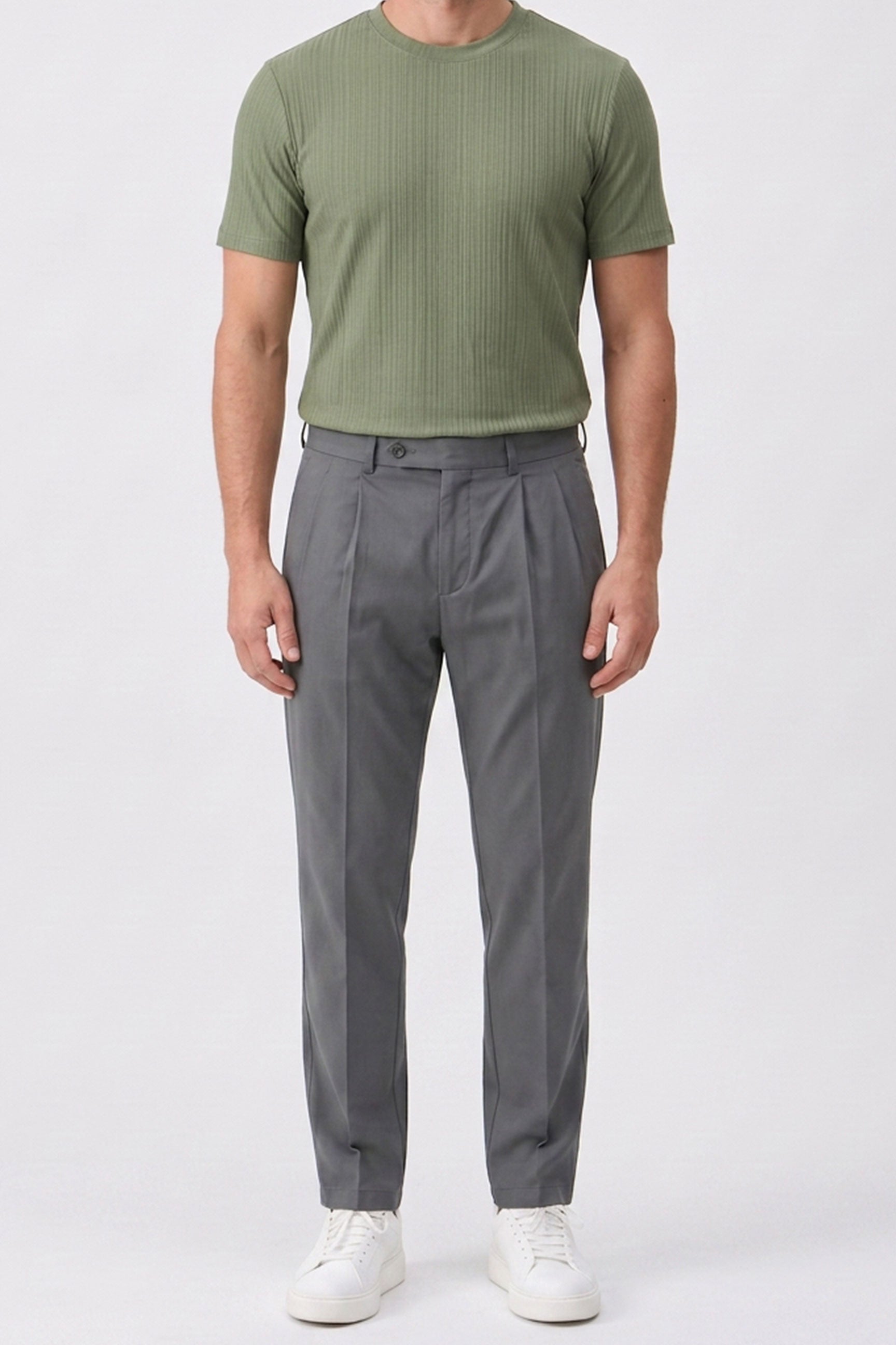 T-shirt classique côtelé vert pour homme