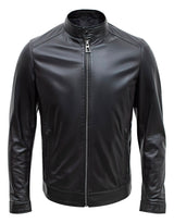 Happy Gentleman B107 - Lamb Leather Clean Style Black Jacket for Men - Slim Fit