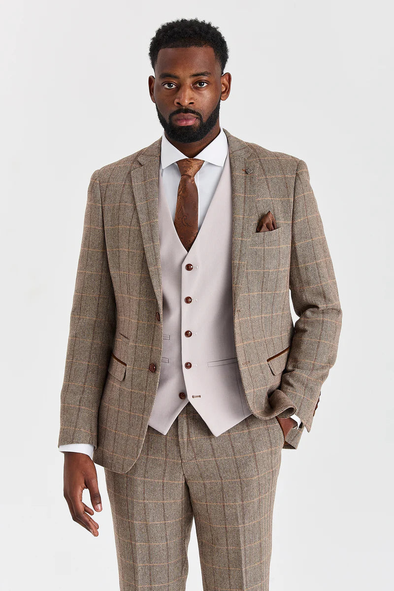 Costume en tweed Harris Brown avec gilet Mayfair Stone
