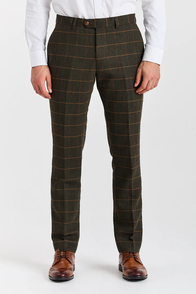 Harris - Costume 3 pièces en tweed vert mélangé laine pour homme