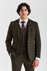 Harris - Costume 3 pièces en tweed vert mélangé laine pour homme