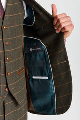 Harris - Costume 3 pièces en tweed vert mélangé laine pour homme