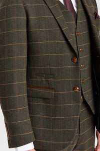 Harris - Costume 3 pièces en tweed vert mélangé laine pour homme