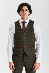 Harris - Costume 3 pièces en tweed vert mélangé laine pour homme