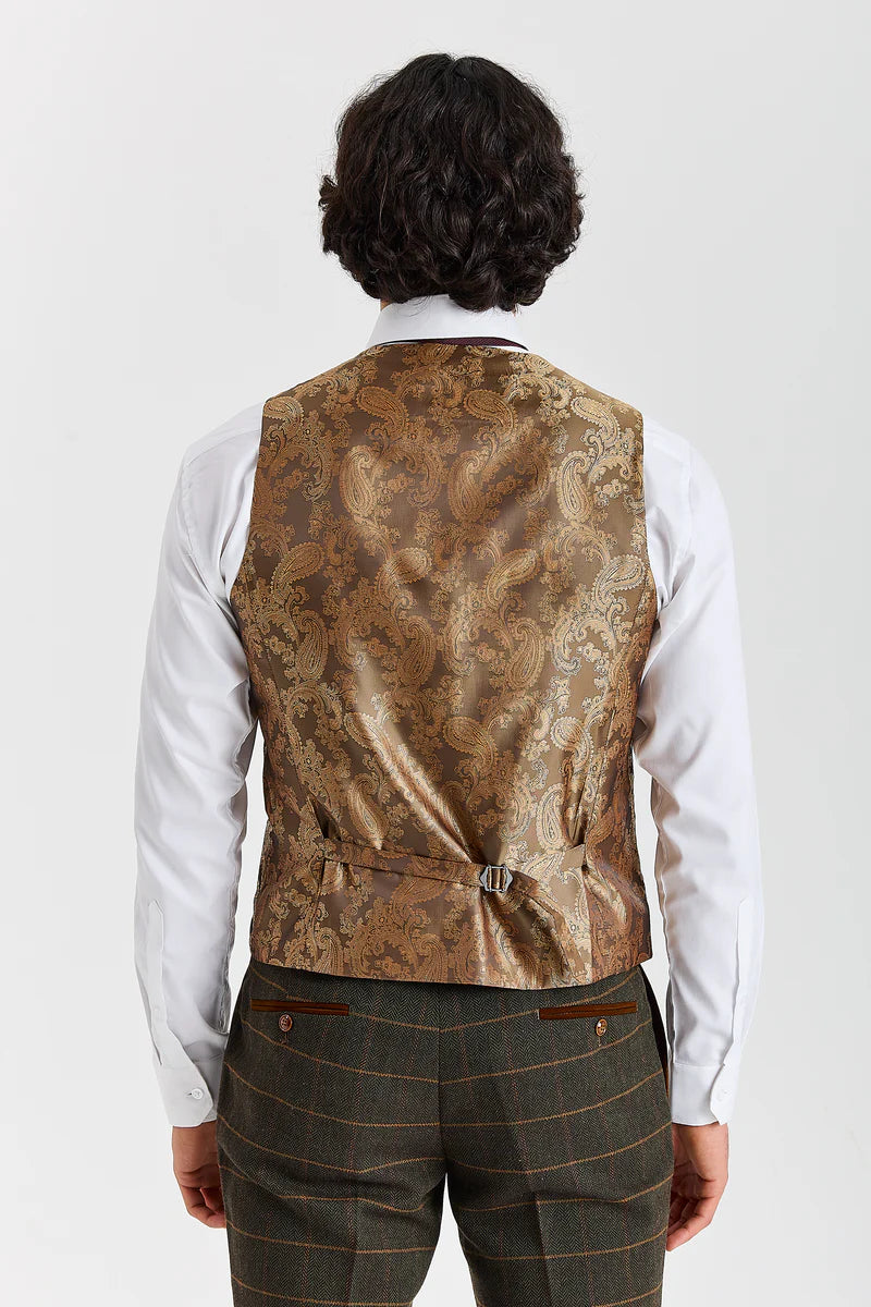 Harris - Costume 3 pièces en tweed vert mélangé laine pour homme