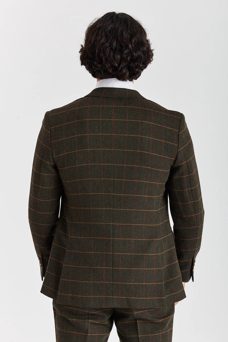 Harris - Costume 3 pièces en tweed vert mélangé laine pour homme