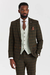 Costume en tweed à carreaux vert Harris avec gilet contrastant sauge Belmont