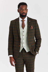 Costume en tweed à carreaux vert Harris avec gilet contrastant sauge Belmont
