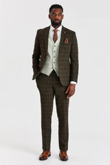 Costume en tweed à carreaux vert Harris avec gilet contrastant sauge Belmont