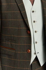 Costume en tweed à carreaux vert Harris avec gilet contrastant sauge Belmont