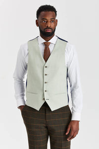 Costume en tweed à carreaux vert Harris avec gilet contrastant sauge Belmont