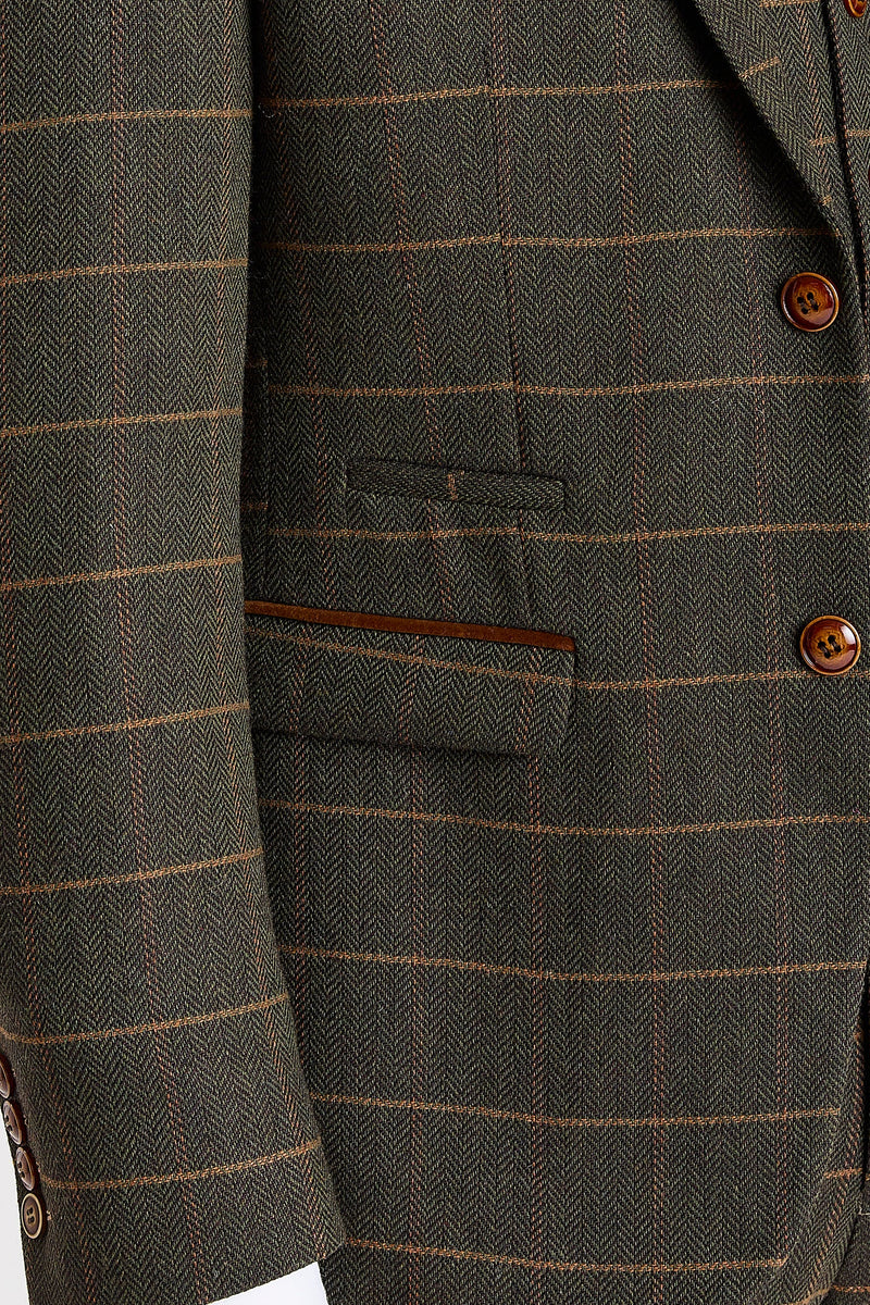 Harris - Blazer en tweed vert à chevrons