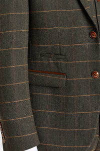 Harris - Blazer en tweed vert à chevrons