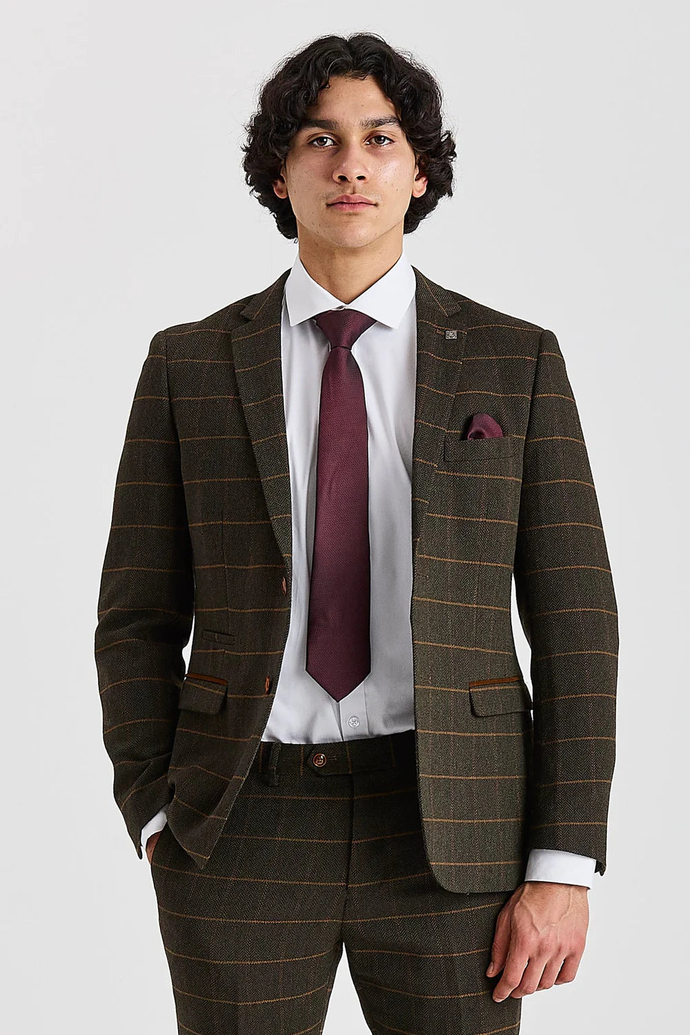 Harris - Blazer en tweed vert à chevrons