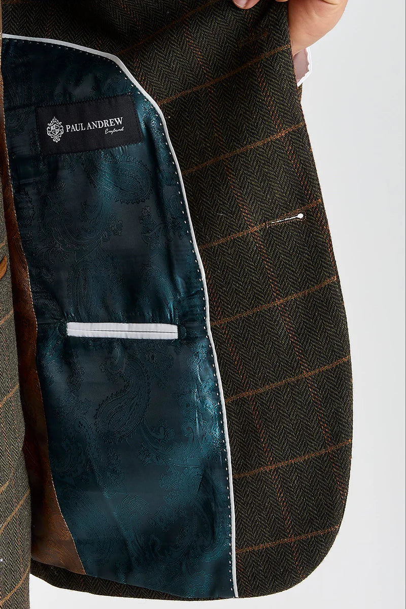 Harris - Blazer en tweed vert à chevrons