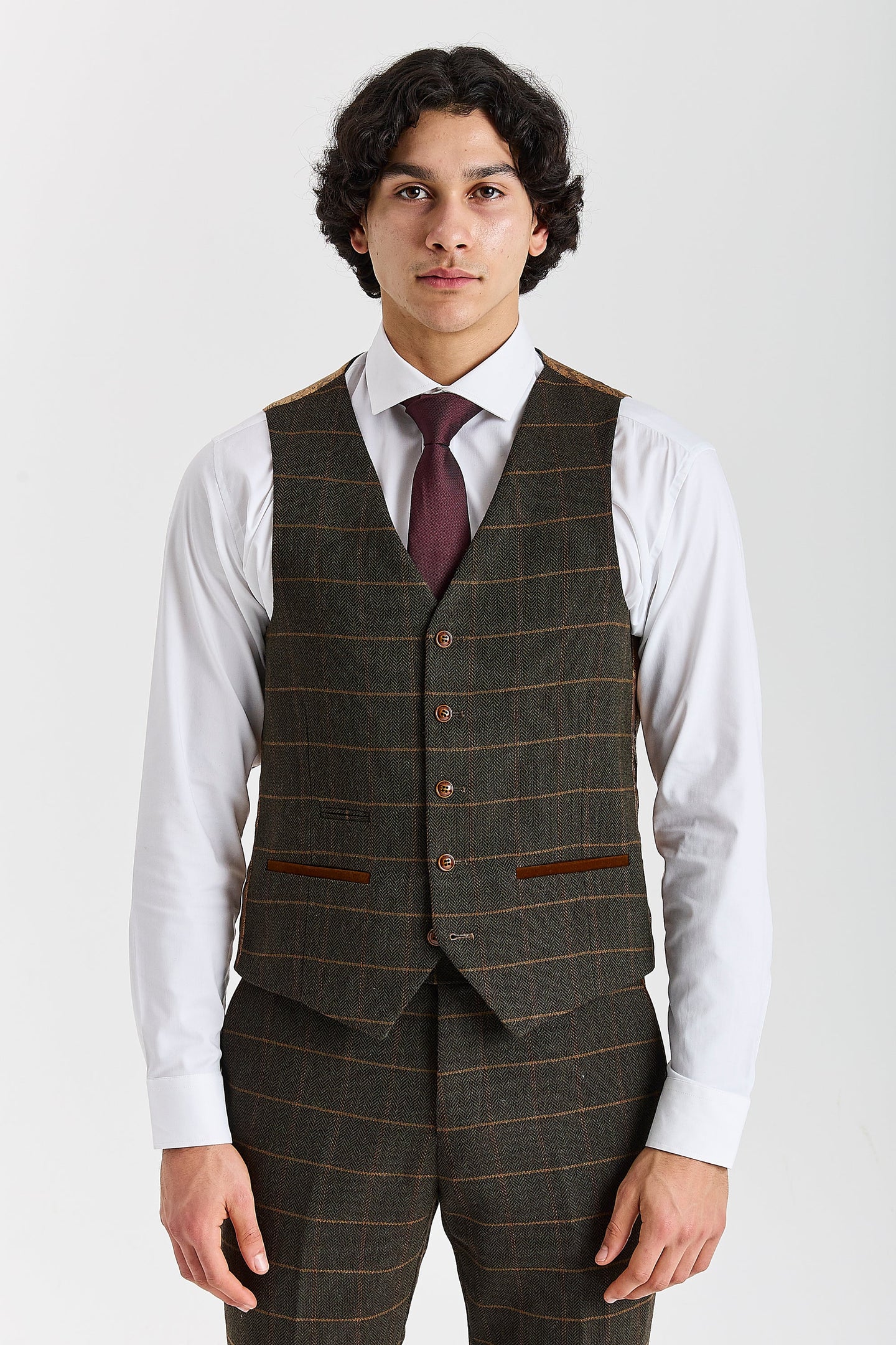 Gilet Harris - Tweed vert à chevrons pour homme