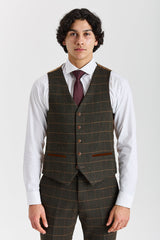 Gilet Harris - Tweed vert à chevrons pour homme