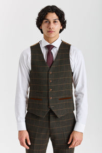 Gilet Harris - Tweed vert à chevrons pour homme