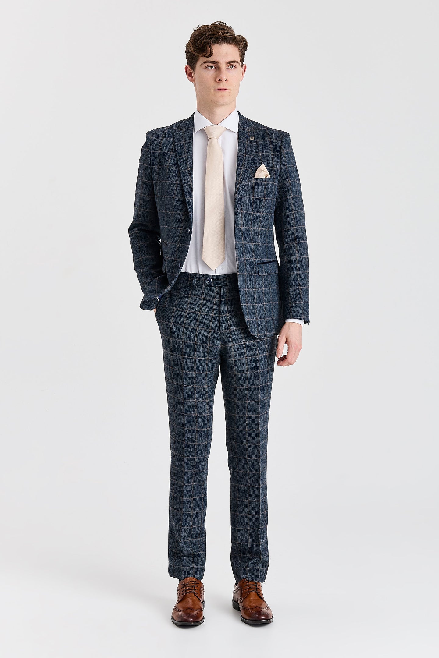 Harris - Costume trois pièces en tweed de laine mélangée bleu marine pour homme