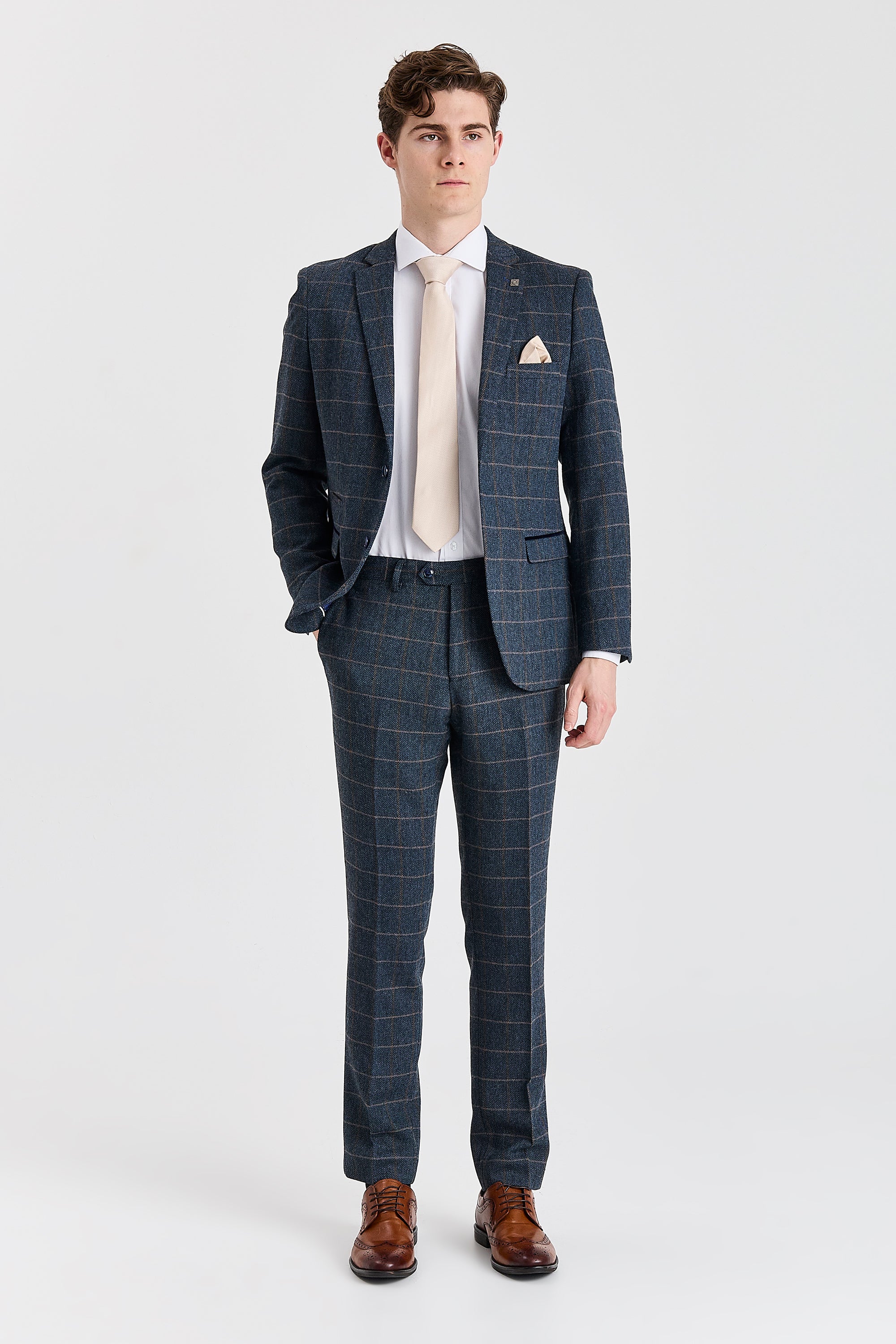 Harris - Costume trois pièces en tweed de laine mélangée bleu marine pour homme