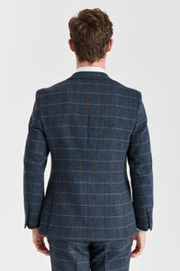 Harris - Costume trois pièces en tweed de laine mélangée bleu marine pour homme