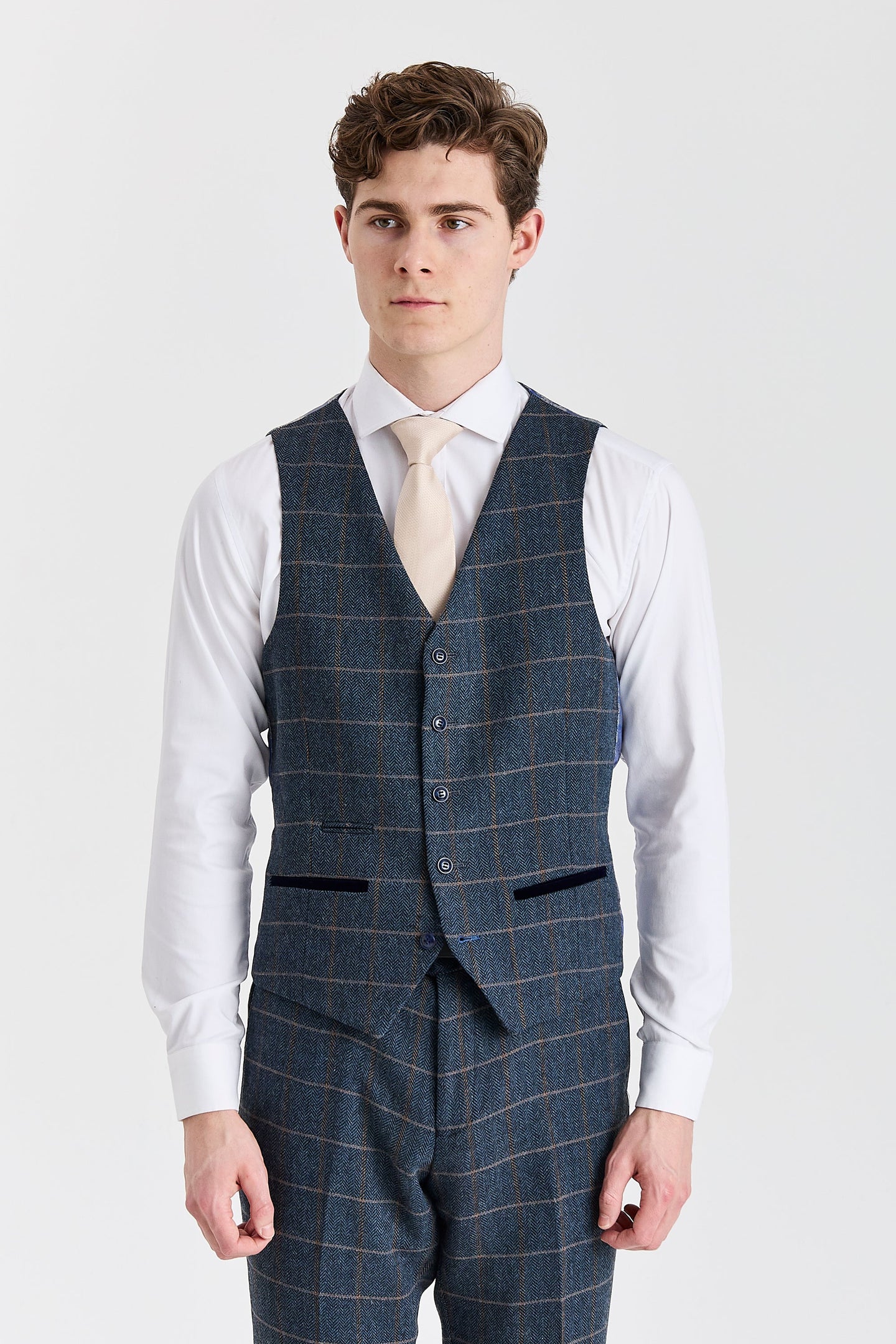 Gilet Harris pour homme en tweed de laine mélangée bleu marine