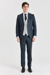 Costume en tweed bleu marine Harris avec gilet argenté Belmont contrastant