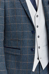 Costume en tweed bleu marine Harris avec gilet argenté Belmont contrastant