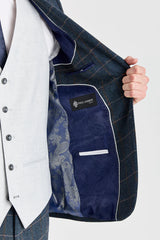 Costume en tweed bleu marine Harris avec gilet argenté Belmont contrastant