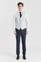 Costume en tweed bleu marine Harris avec gilet argenté Belmont contrastant