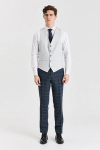 Costume en tweed bleu marine Harris avec gilet argenté Belmont contrastant
