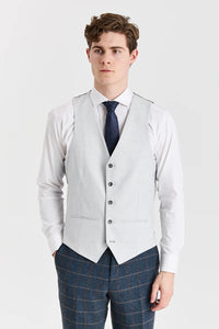 Costume en tweed bleu marine Harris avec gilet argenté Belmont contrastant