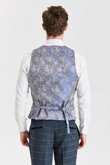 Costume en tweed bleu marine Harris avec gilet argenté Belmont contrastant