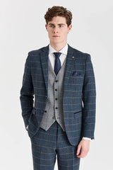 Costume en tweed marine Harris avec gilet contrastant en tweed gris Harris