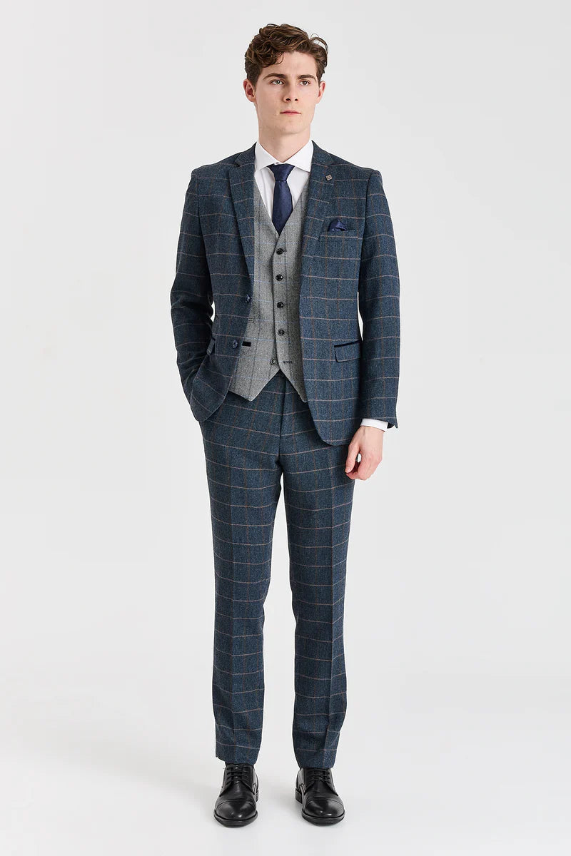 Costume en tweed marine Harris avec gilet contrastant en tweed gris Harris