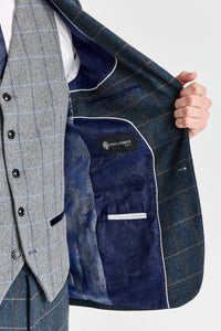 Costume en tweed marine Harris avec gilet contrastant en tweed gris Harris