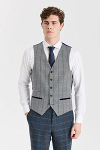 Costume en tweed marine Harris avec gilet contrastant en tweed gris Harris