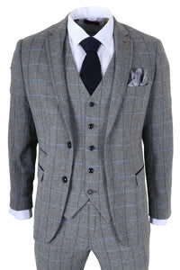 Harris - Costume trois pièces en tweed à chevrons gris pour homme