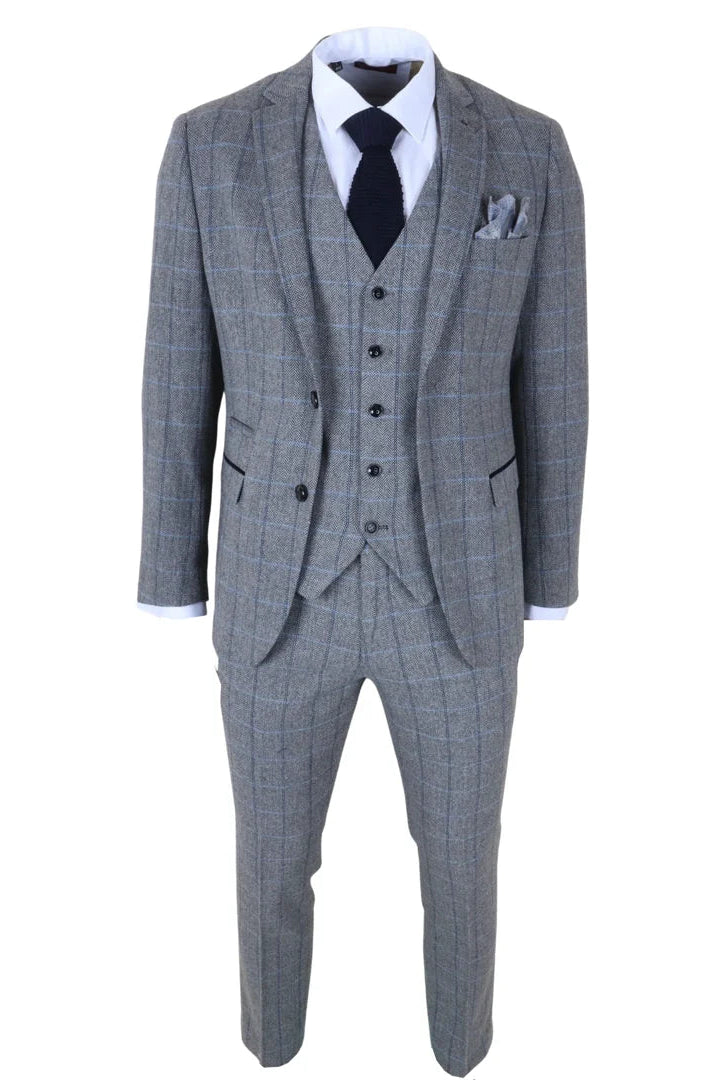 Harris - Costume trois pièces en tweed à chevrons gris pour homme