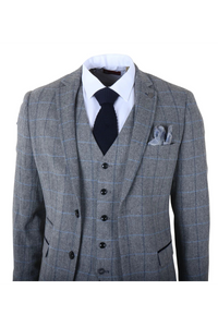 Harris - Costume trois pièces en tweed à chevrons gris pour homme
